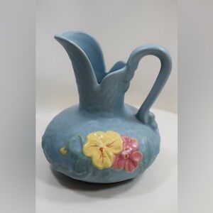 VTG 1930’s Weller Pottery Delsa Double Pansy Flower Ewer Small Pitcher